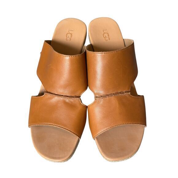 UGG Eirene Leather Espadrille Wedge Sandal Tan Brown Size 10 - Picture 5 of 11